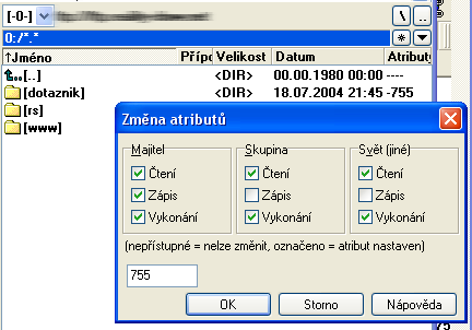 nastaven atribut (vlastostnost) soubor a sloek